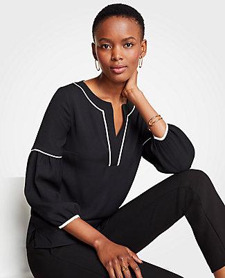Ann Taylor Piped Split Neck Top
