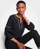 Ann Taylor Piped Split Neck Top