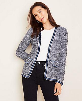 Ann Taylor Striped Trim Sweater Jacket