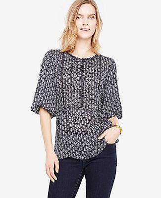 Ann Taylor Vine Lacy Puff Sleeve Blouse