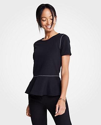 Ann Taylor Contrast Stitch Peplum Top