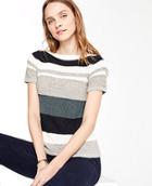 Ann Taylor Textured Stripe Short Sleeve Sweater