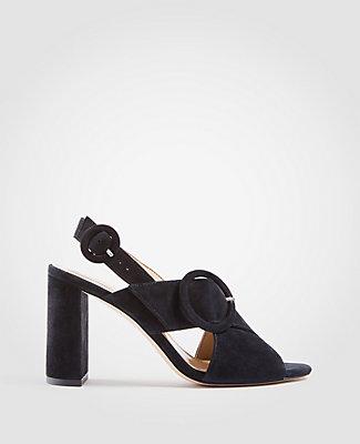 Ann Taylor Magda Suede Buckle Block Heel Sandals