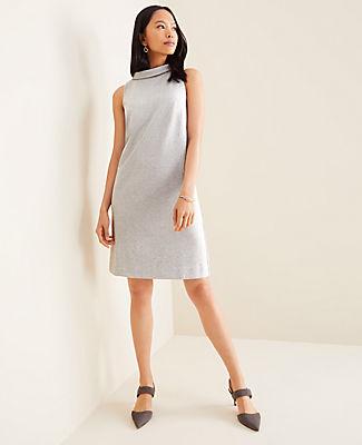 Ann Taylor Herringbone Mock Neck Shift Dress