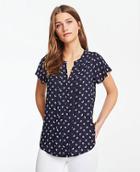 Ann Taylor Leafed Split Neck Pleat Front Tee