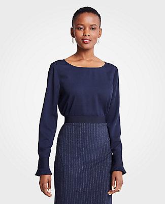 Ann Taylor Pleated Cuff Boatneck Blouse