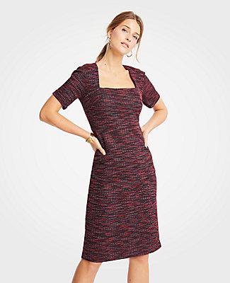 Ann Taylor Tweed Square Neck Sheath Dress