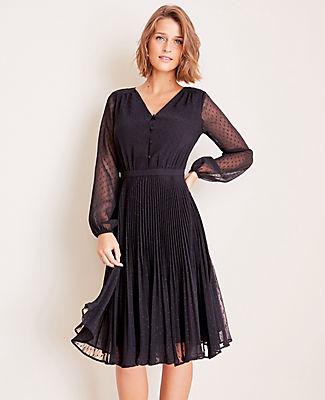 Ann Taylor Clip Dot Pleated Flare Dress