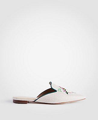 Ann Taylor Elya Linen Embroidered Slides