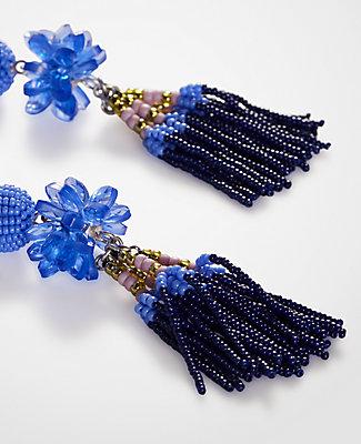 Ann Taylor Seed Bead Tassel Statement Drop Earrings