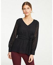 Ann Taylor Herringbone Chiffon Wrap Top