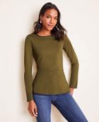 Ann Taylor Faux Leather Trim Ponte Peplum Top