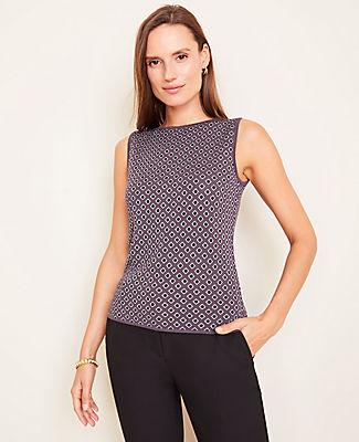 Ann Taylor Diamond Jacquard Seasonless Yarn Shell