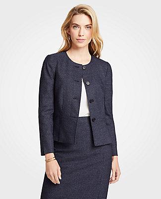 Ann Taylor Mini Check Pleated Peplum Jacket