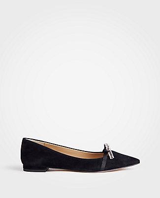 Ann Taylor Lorelai Crystal Bow Leather Flats