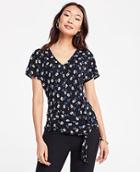 Ann Taylor Floral Knot Hem Flutter Sleeve Top