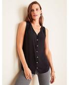 Ann Taylor Pearlized Button V-neck Shell