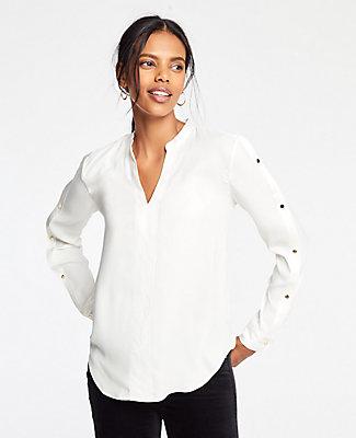 Ann Taylor Button Sleeve V-neck Popover Blouse