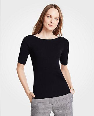 Ann Taylor Ribbed Boatneck Elbow Sleeve Sweater