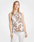 Ann Taylor Floral Corded Ruffle Neck Shell