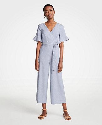 Ann Taylor Fluted Sleeve Linen Blend Jumpsuit