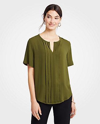 Ann Taylor Pleat Front Keyhole Tee