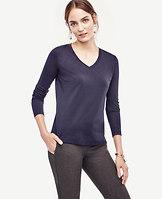 Ann Taylor Cotton V-neck Long Sleeve Tee