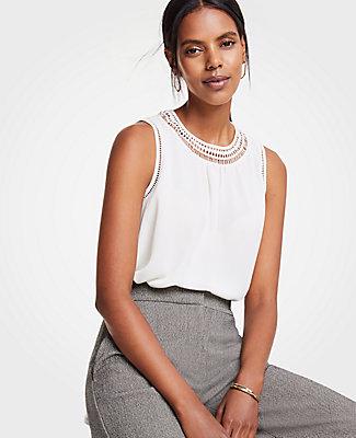 Ann Taylor Diamond Lace Inset Shell