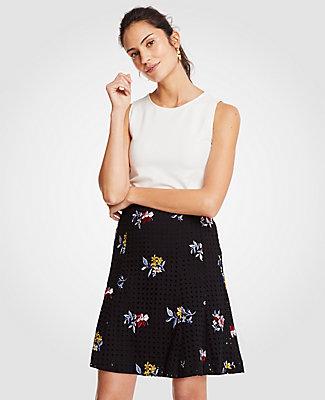 Ann Taylor Embroidered Floral Eyelet Full Skirt