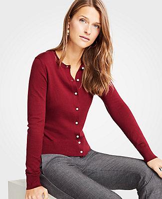 Ann Taylor Pearlized Button Ann Cardigan