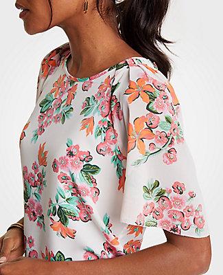 Ann Taylor Capri Garden Pleated Sleeve Tee