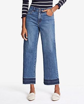 Ann Taylor Released Hem Wide Leg Jeans In Dark Indigo Wash