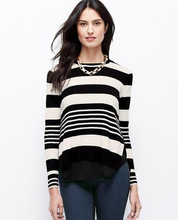 Ann Taylor Striped Two-in-one Sweater, Black - Extrasmall
