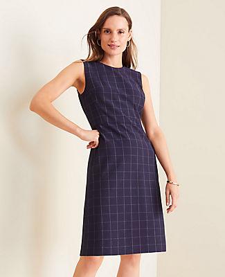 Ann Taylor The Sheath Dress In Navy Windowpane Bi-stretch