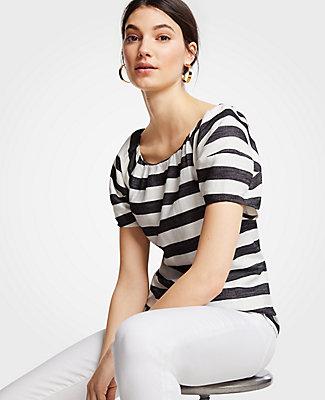 Ann Taylor Striped Lantern Sleeve Top