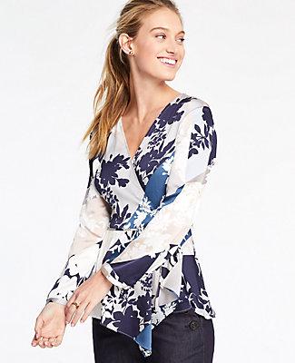 Ann Taylor Faceted Floral Scarf Wrap Top