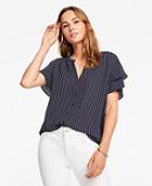 Ann Taylor Pinstripe Tiered Short Sleeve Blouse