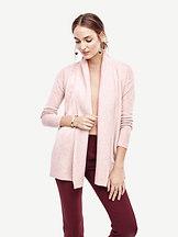 Ann Taylor Ribbed Trim Open Cardigan
