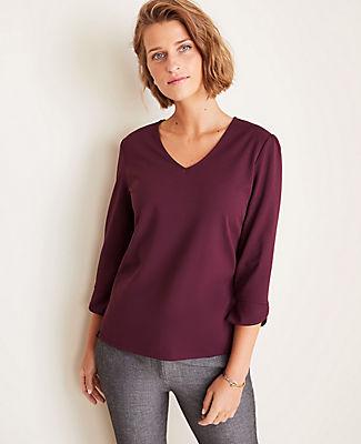Ann Taylor Fluted Sleeve V-neck Top