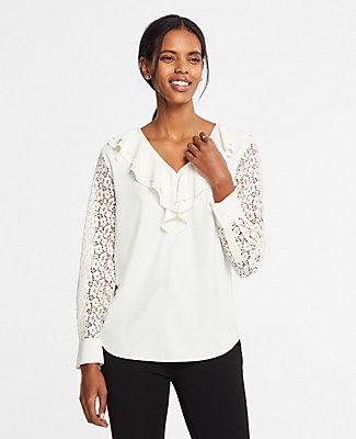 Ann Taylor Ruffle Lace Sleeve Blouse