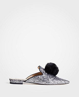 Ann Taylor Kitt Pom Pom Sequin Slides
