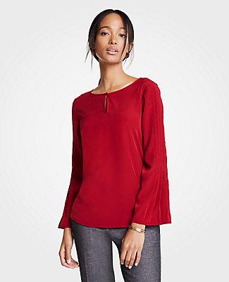 Ann Taylor Mixed Media Pleated Sleeve Top