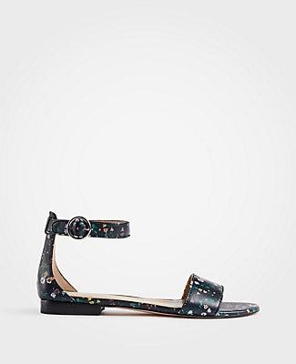Ann Taylor Aislyn Floral Flat Leather Sandals