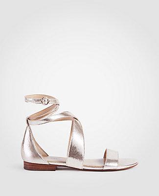 Ann Taylor Mariel Metallic Leather Wrap Flat Sandals