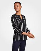 Ann Taylor Stripe Piped Split Neck Top