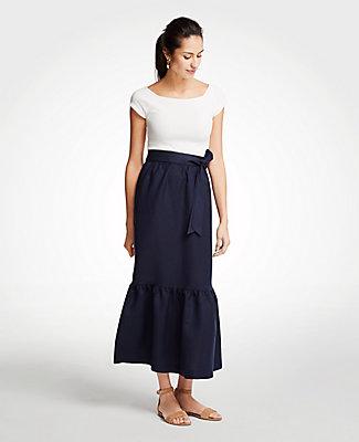 Ann Taylor Tie Waist Flounce Maxi Skirt