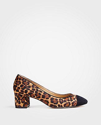 Ann Taylor Odelia Leopard Print Haircalf Cap Toe Pumps