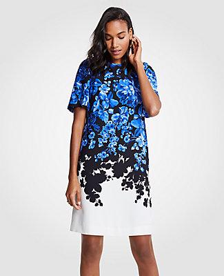 Ann Taylor Floral Toile Flare Sleeve Shift Dress