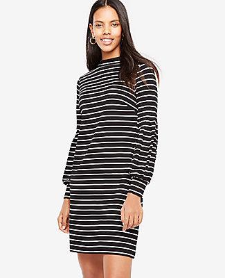 Ann Taylor Striped Lantern Sleeve Shift Dress