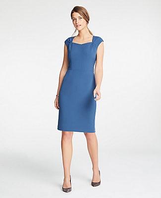 Ann Taylor Gathered Cap Sleeve Doubleweave Sheath Dress